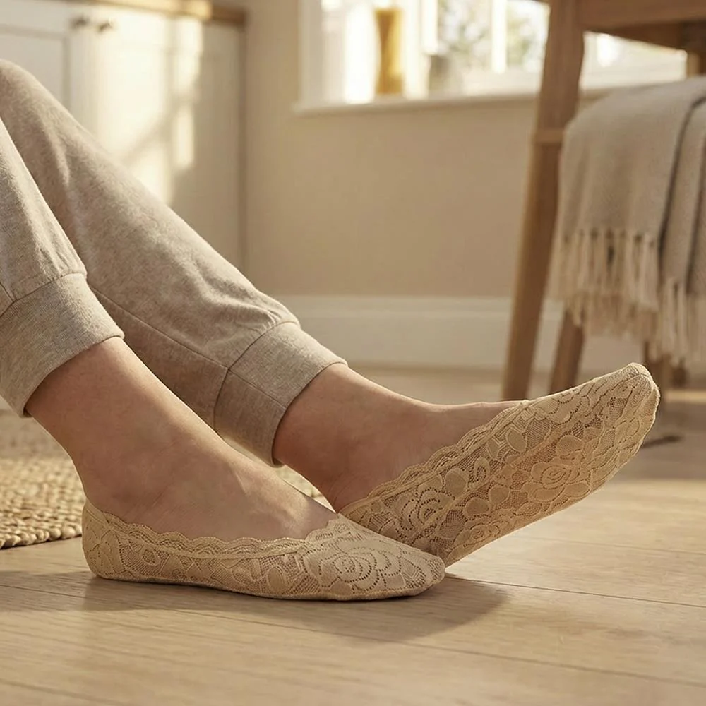 Non-Slip Lace Footsie Socks - YIWU35001 / 321 634 - Nude - Image 2