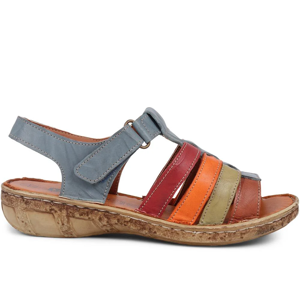 Open-Toe Leather Sandals - HAK39015 / 325 525 - Blue Multi - Image 2