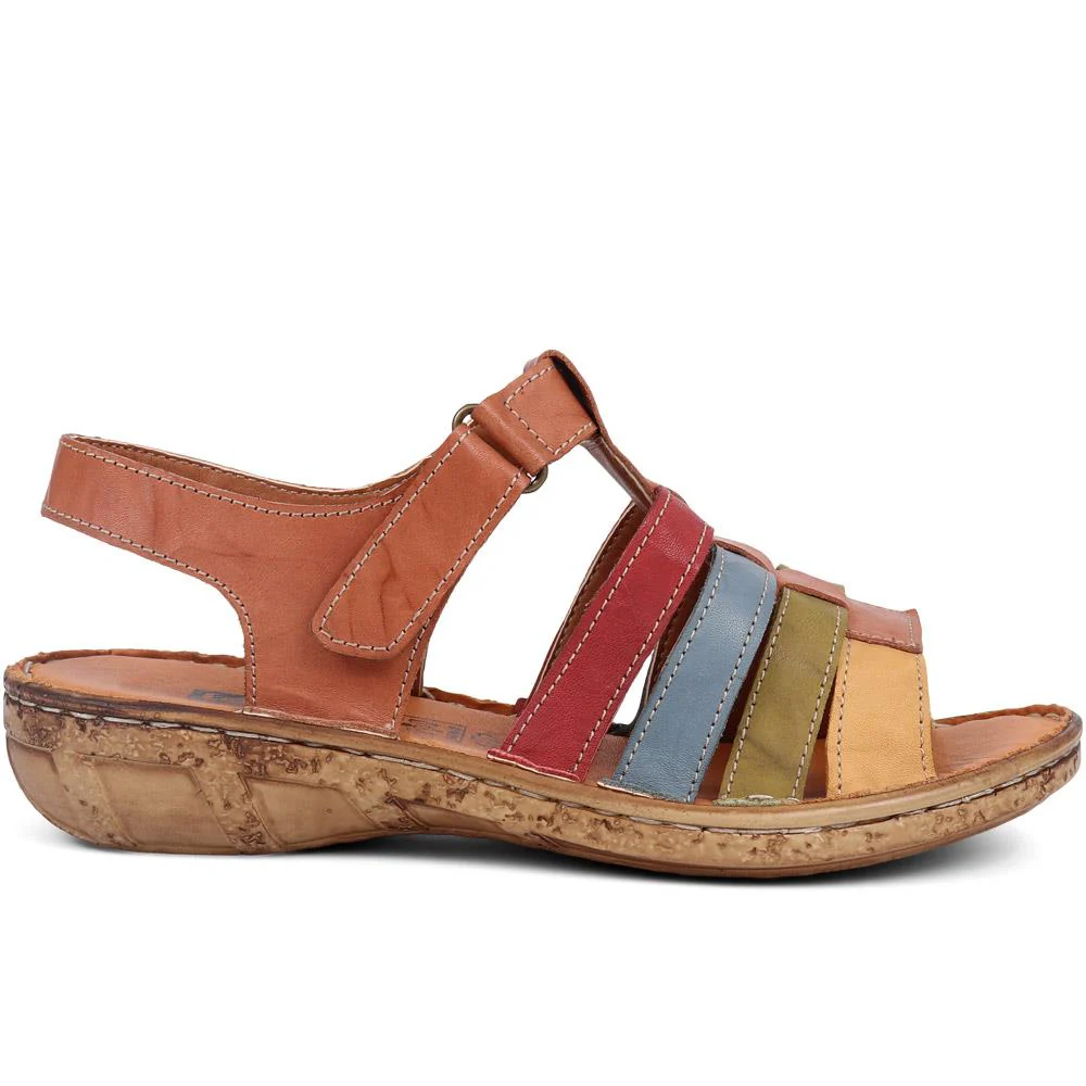 Open-Toe Leather Sandals - HAK39015 / 325 525 - Tan Multi - Image 2