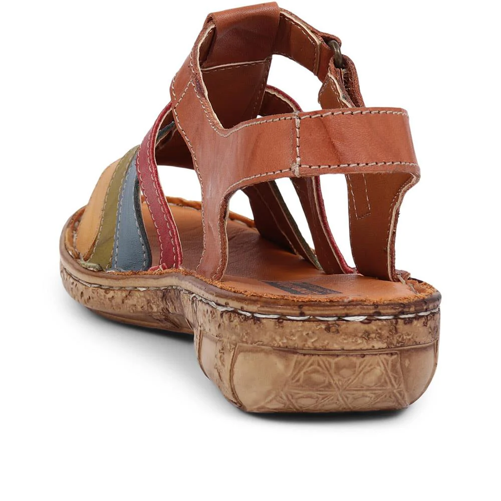 Open-Toe Leather Sandals - HAK39015 / 325 525 - Tan Multi - Image 3