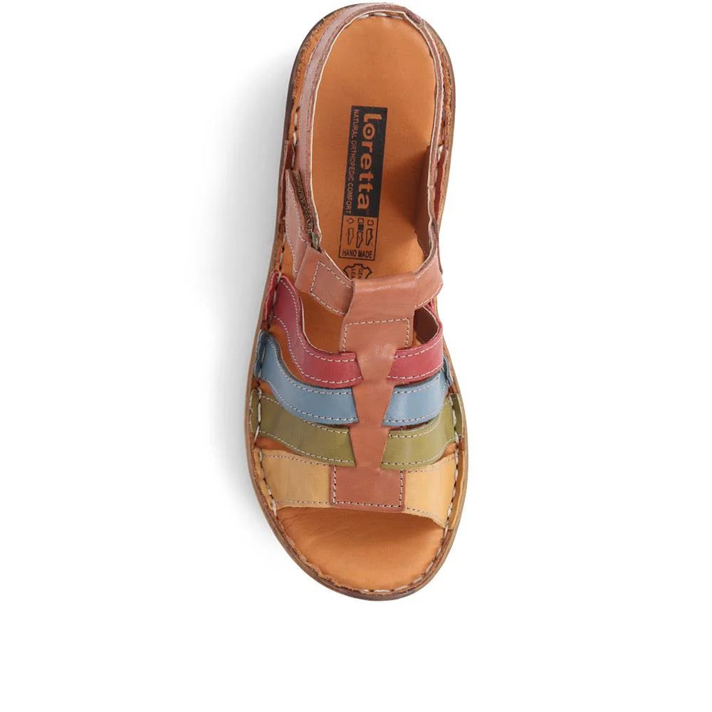 Open-Toe Leather Sandals - HAK39015 / 325 525 - Tan Multi - Image 5