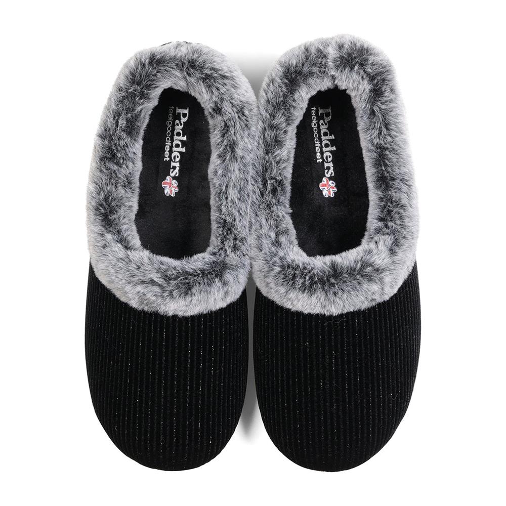Padders Ladies Dual Fit Slippers 2E/3E - SHAE - Shae / null - BLACK SPARKLE CORD - Image 6