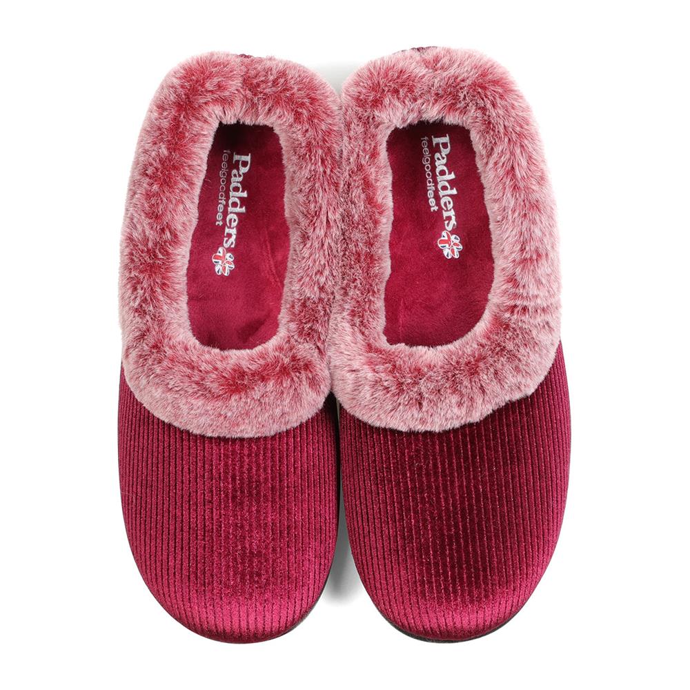 Padders Ladies Dual Fit Slippers 2E/3E - SHAE - Shae / null - Winter Red Sparkle Cord - Image 6