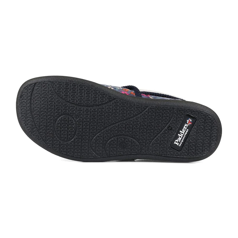 Padders Ladies Slippers 2E Fit DM Construction - MELLOW - Mellow / null - Denim Floral Cord - Image 3