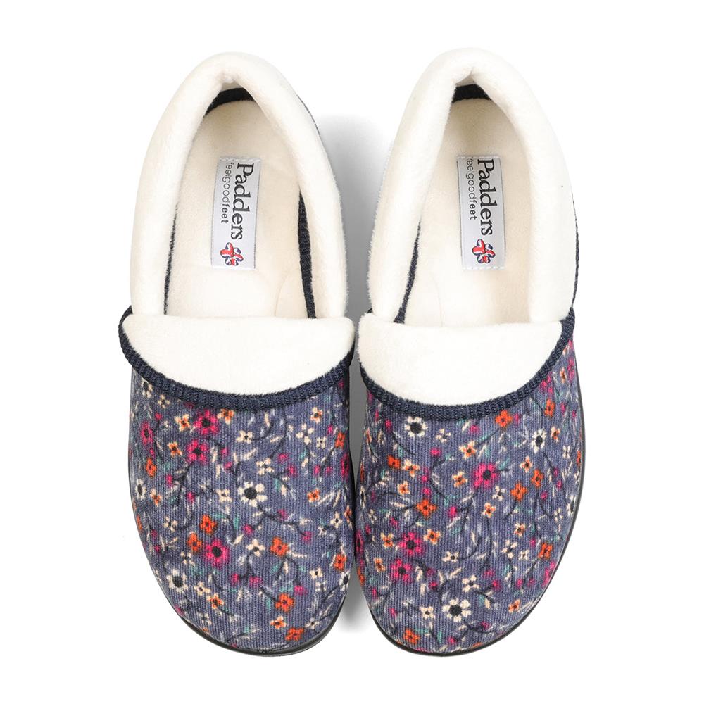Padders Ladies Slippers 2E Fit DM Construction - MELLOW - Mellow / null - Denim Floral Cord - Image 6