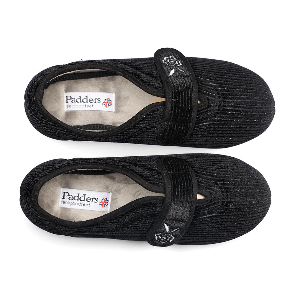 Padders Ladies Slippers 2E Fit Vulcanised - CAMILLA - Camilla / null - BLACK SPARKLE CORD - Image 12
