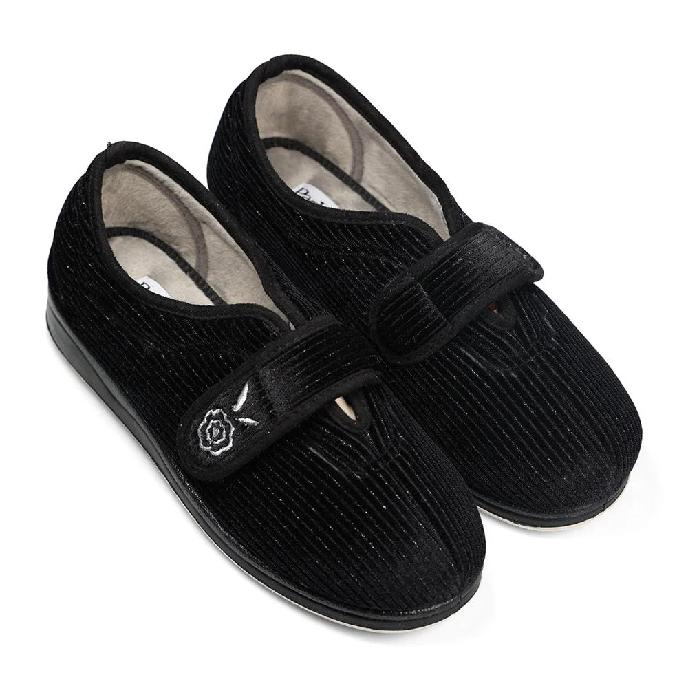 Padders Ladies Slippers 2E Fit Vulcanised - CAMILLA - Camilla / null - BLACK SPARKLE CORD - Image 2
