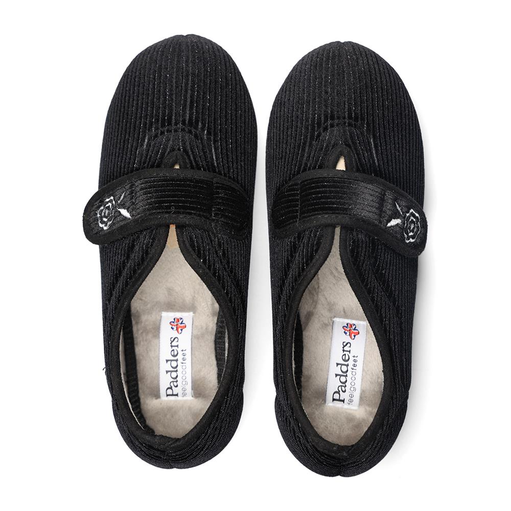 Padders Ladies Slippers 2E Fit Vulcanised - CAMILLA - Camilla / null - BLACK SPARKLE CORD - Image 8
