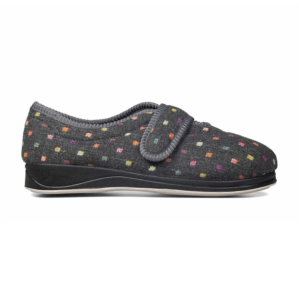 Padders Ladies Slippers 2E Fit Vulcanised - CAMILLA - Camilla / null - CHARCOAL WOVEN SPOT - Image 2