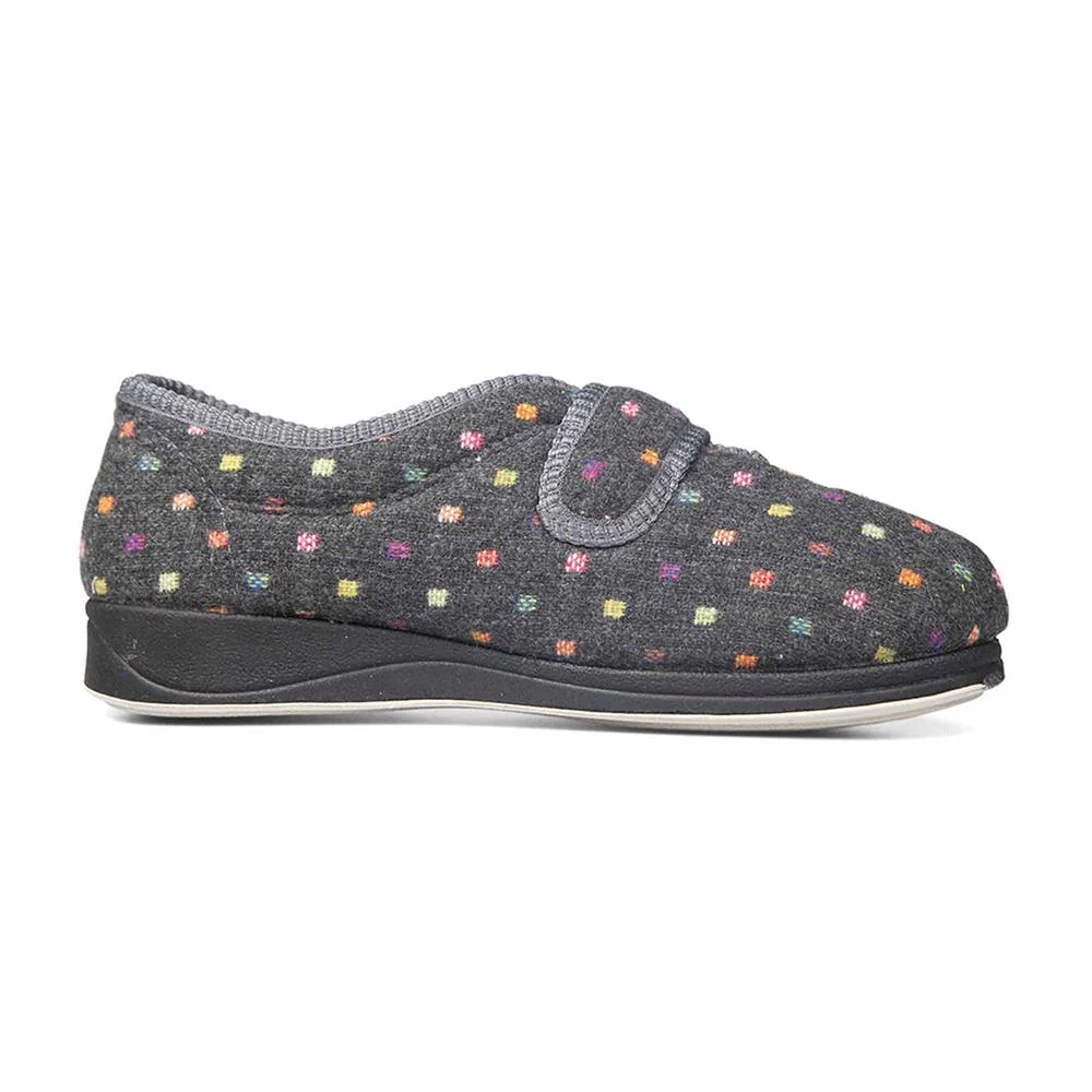 Padders Ladies Slippers 2E Fit Vulcanised - CAMILLA - Camilla / null - CHARCOAL WOVEN SPOT - Image 5