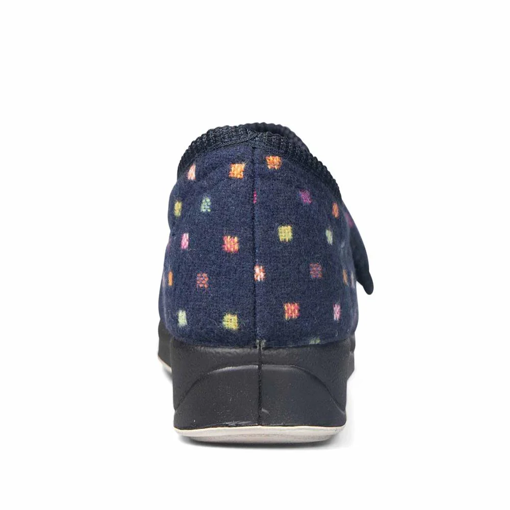 Padders Ladies Slippers 2E Fit Vulcanised - CAMILLA - Camilla / null - Navy Woven Spot - Image 4