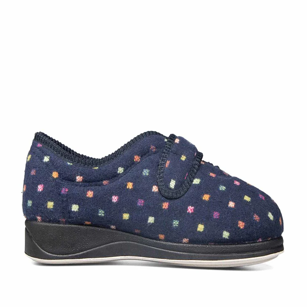 Padders Ladies Slippers 2E Fit Vulcanised - CAMILLA - Camilla / null - Navy Woven Spot - Image 5
