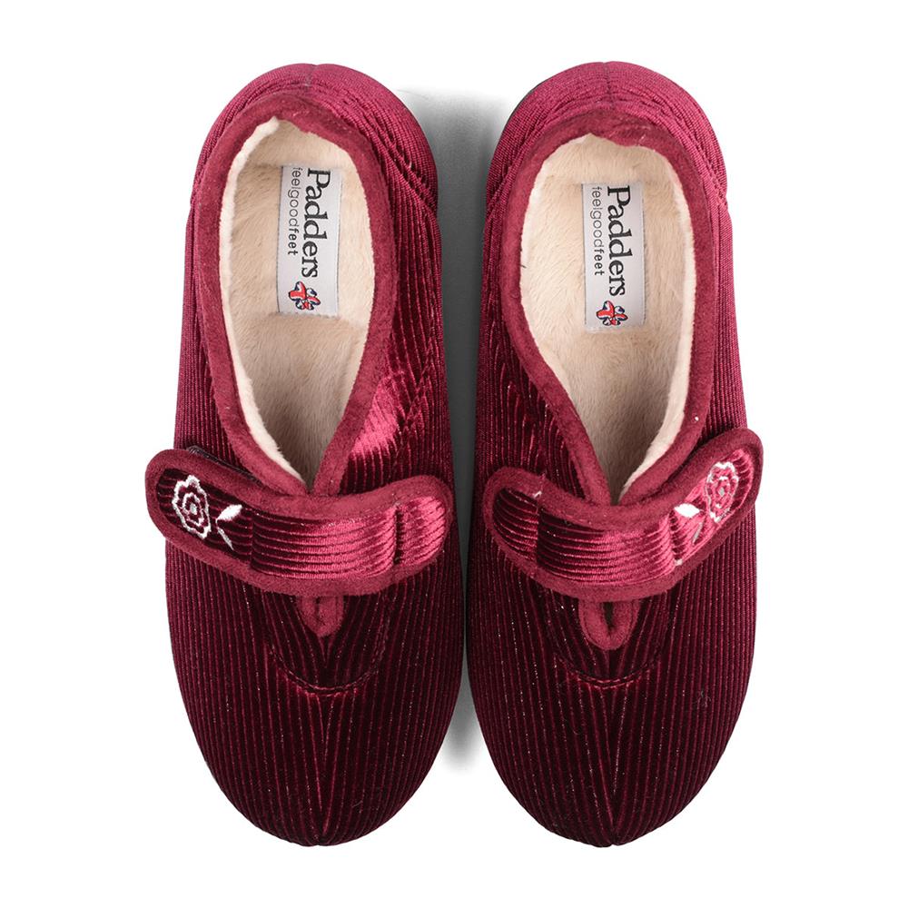 Padders Ladies Slippers 2E Fit Vulcanised - CAMILLA - Camilla / null - Winter Red Sparkle Cord - Image 6
