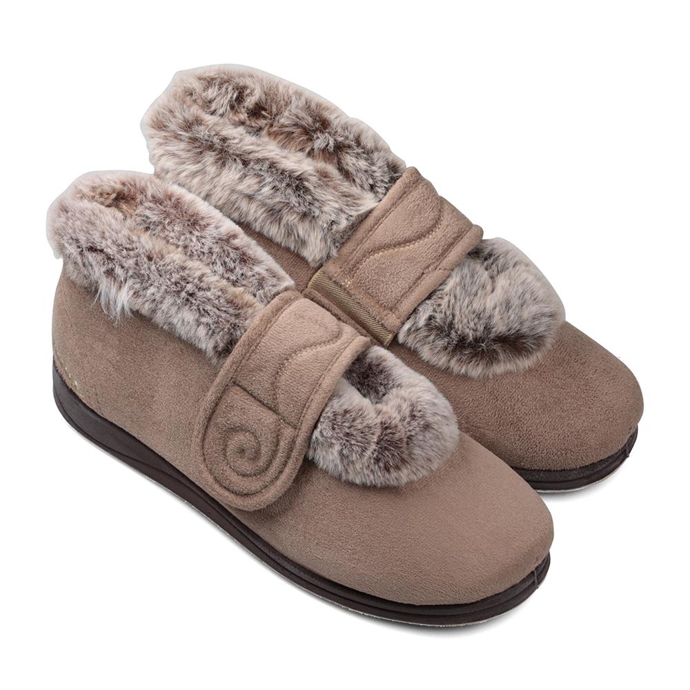 Padders Ladies Slippers 2E Fit Vulcanised - HUSH - Hush / null - Taupe Combi
