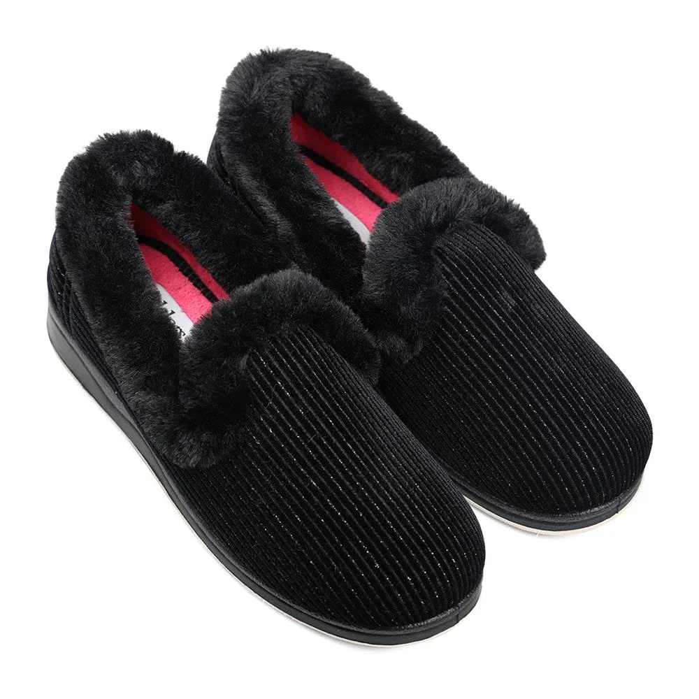 Padders Ladies Slippers 2E Fit Vulcanised - REPOSE - Repose / null - BLACK SPARKLE CORD