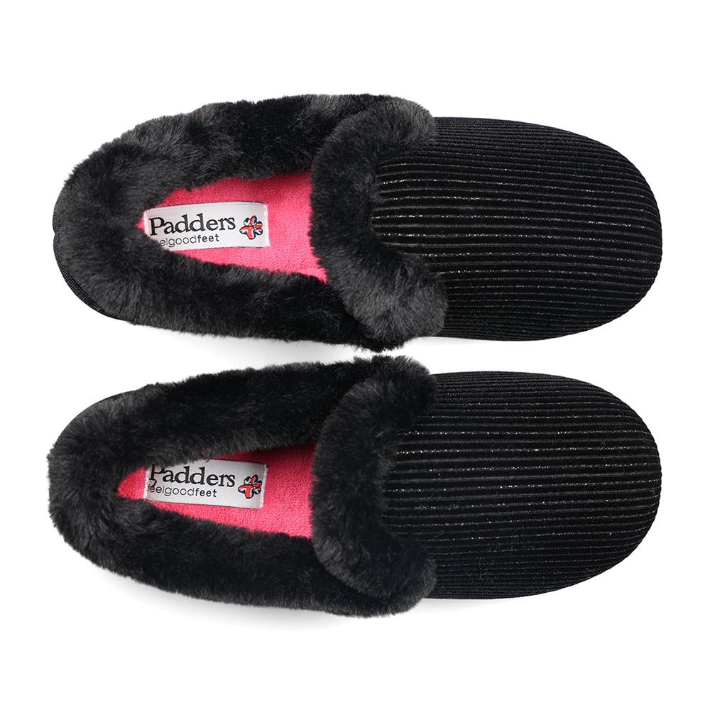 Padders Ladies Slippers 2E Fit Vulcanised - REPOSE - Repose / null - BLACK SPARKLE CORD - Image 6
