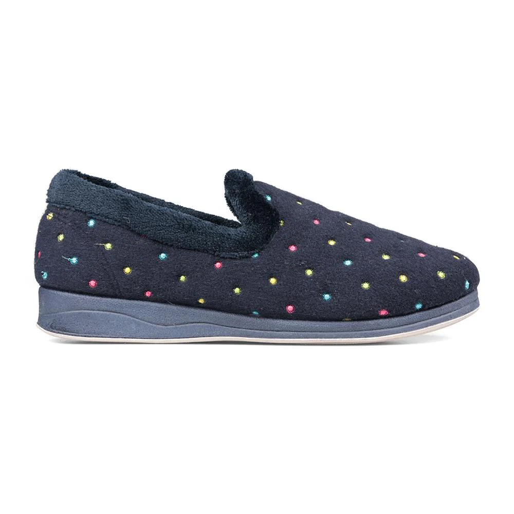 Padders Ladies Slippers 2E Fit Vulcanised - REPOSE - Repose / null - Navy Woven Spot - Image 2