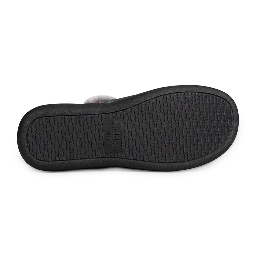 Padders Ladies Slippers 2E Side Stitched Washable - DORA - Dora / null - CHARCOAL WOVEN SPOT - Image 3