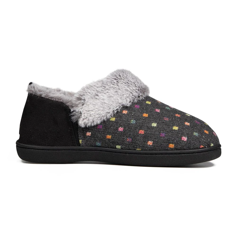 Padders Ladies Slippers 2E Side Stitched Washable - DORA - Dora / null - CHARCOAL WOVEN SPOT - Image 5