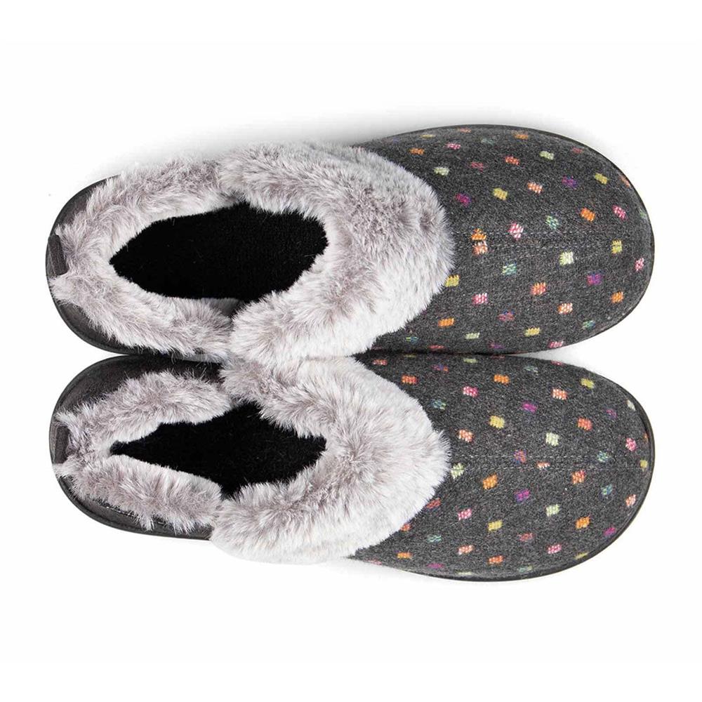 Padders Ladies Slippers 2E Side Stitched Washable - DORA - Dora / null - CHARCOAL WOVEN SPOT - Image 6