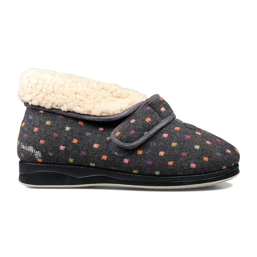 Padders + Ladies Slippers Dual Fit 4E/6E & 6E - BESS - Bess / null - CHARCOAL WOVEN SPOT - Image 2