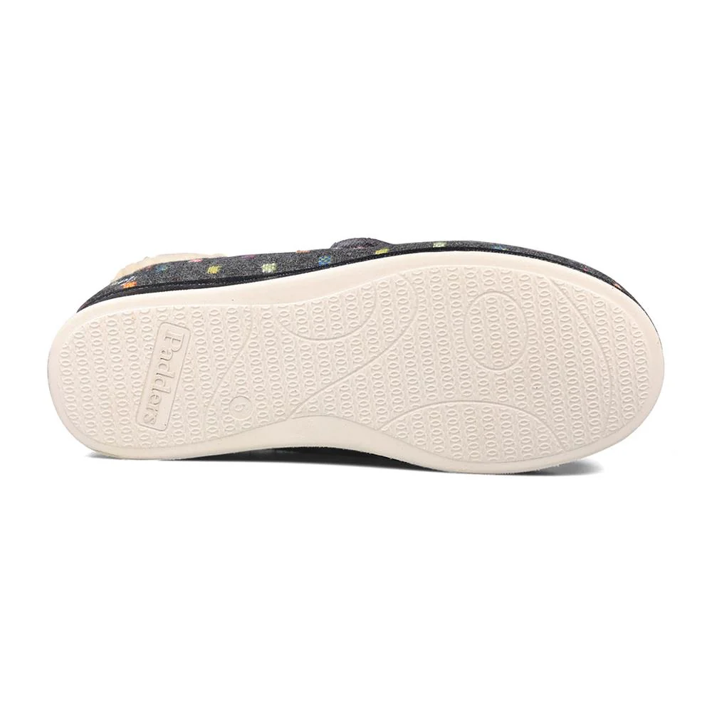 Padders + Ladies Slippers Dual Fit 4E/6E & 6E - BESS - Bess / null - CHARCOAL WOVEN SPOT - Image 3