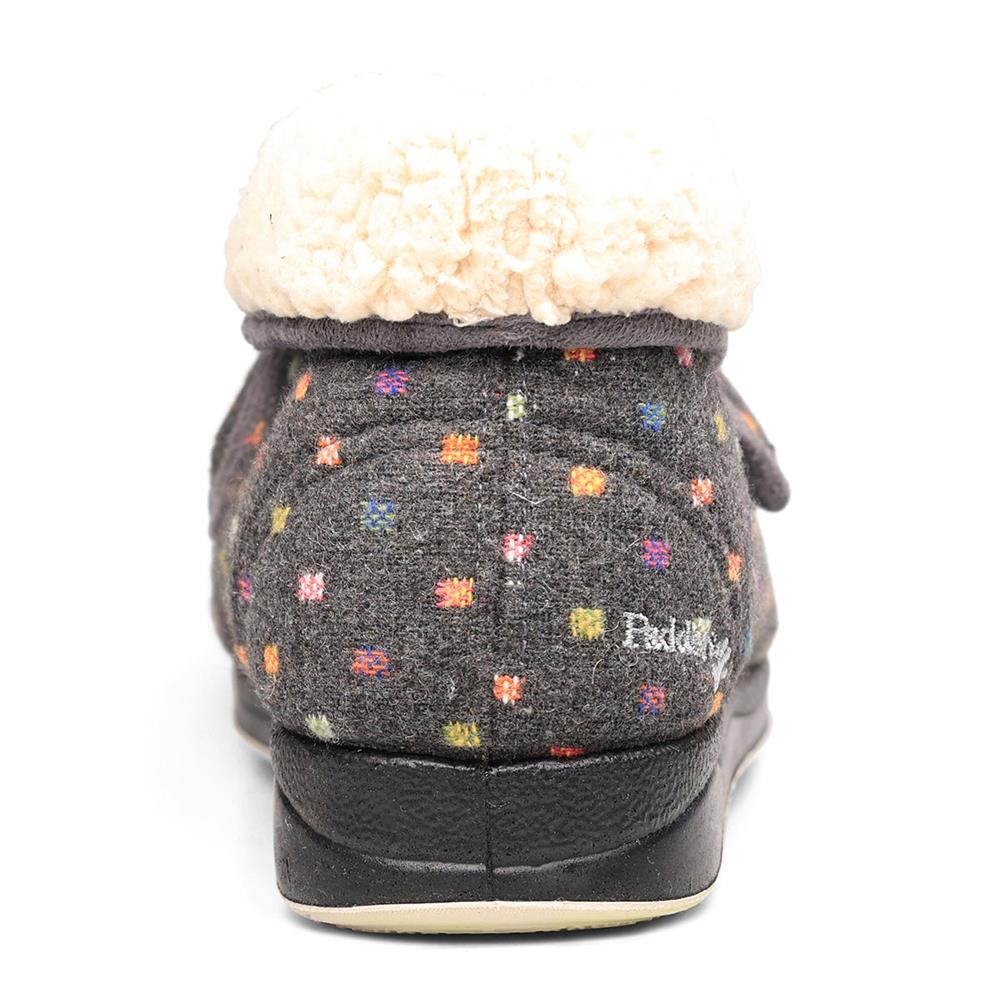 Padders + Ladies Slippers Dual Fit 4E/6E & 6E - BESS - Bess / null - CHARCOAL WOVEN SPOT - Image 4
