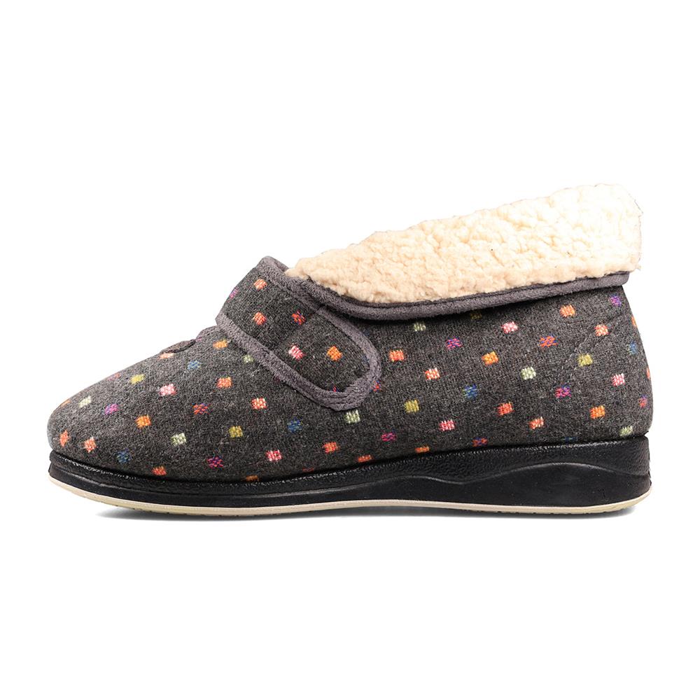 Padders + Ladies Slippers Dual Fit 4E/6E & 6E - BESS - Bess / null - CHARCOAL WOVEN SPOT - Image 5