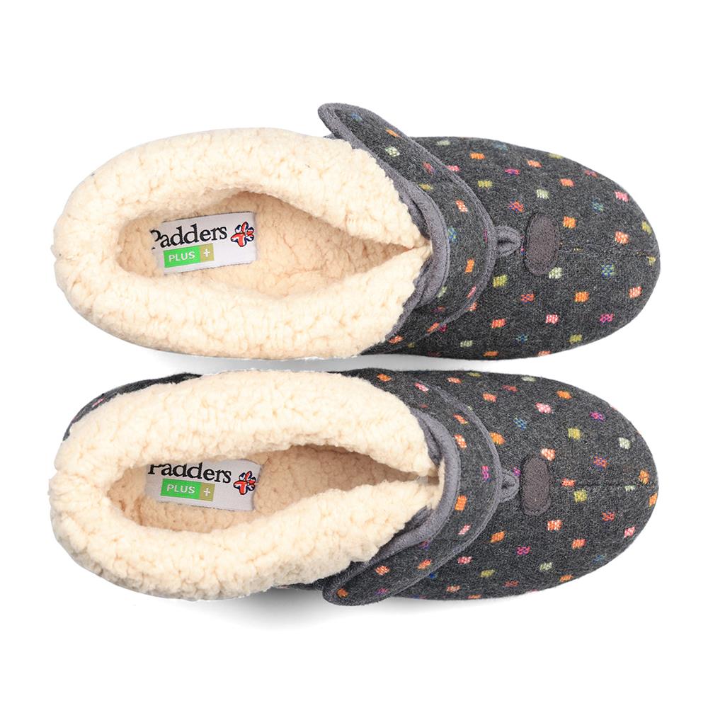 Padders + Ladies Slippers Dual Fit 4E/6E & 6E - BESS - Bess / null - CHARCOAL WOVEN SPOT - Image 6
