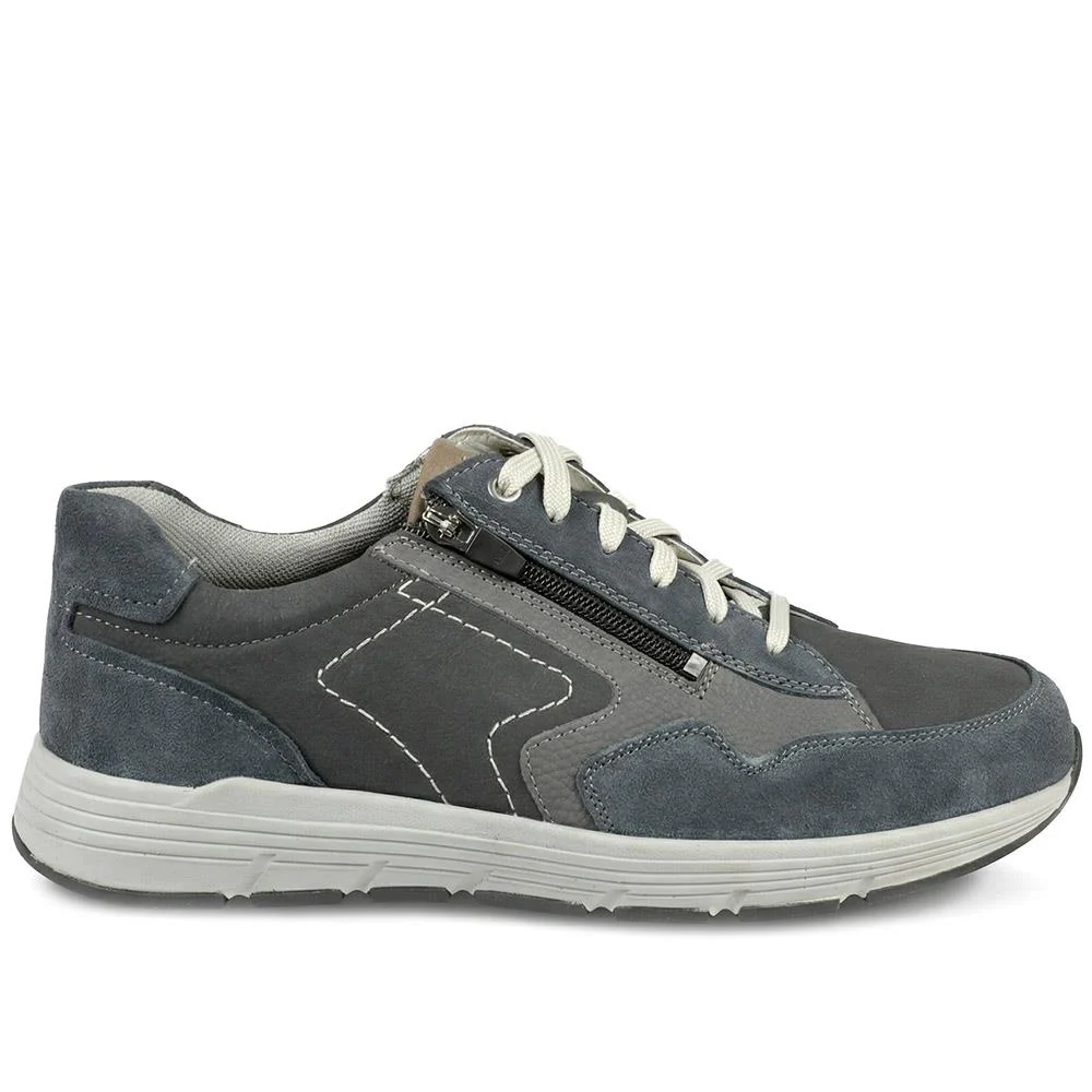 Padders Wide Fit Leather Zip & Lace Trainers - PADPARK43510 / 328 901 - Navy - Image 2