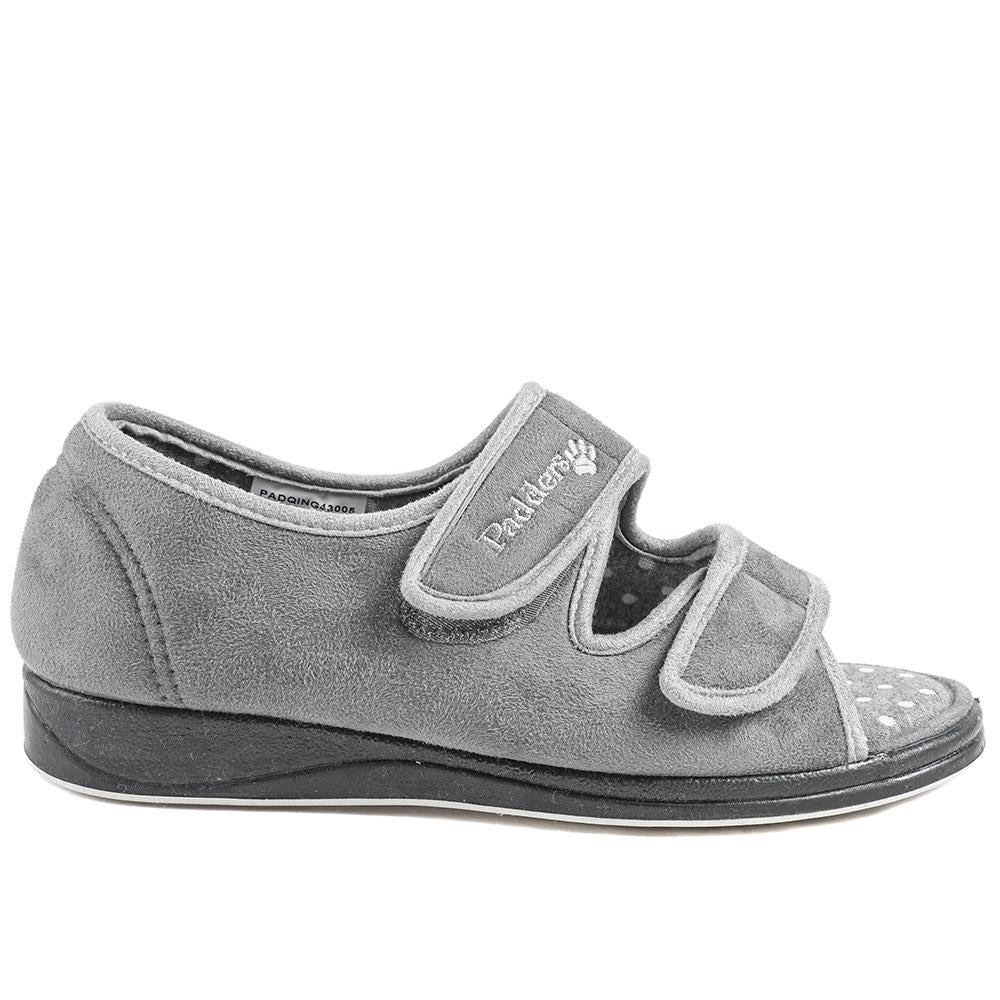 Padders Wide Fit Touch Fasten Slippers - PADQING43005 / 329 402 - Grey - Image 3