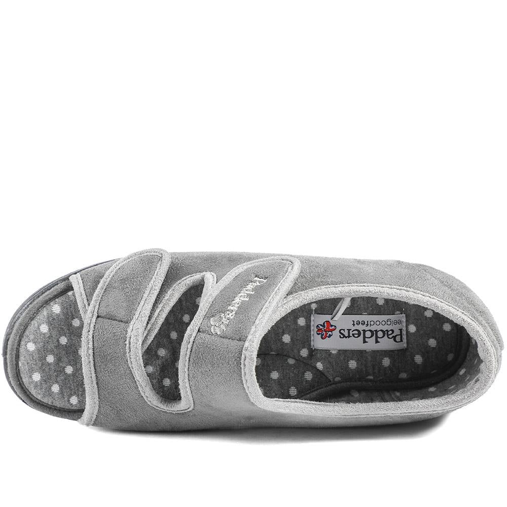 Padders Wide Fit Touch Fasten Slippers - PADQING43005 / 329 402 - Grey - Image 5