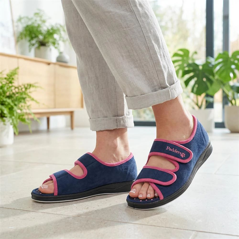 Padders Wide Fit Touch Fasten Slippers - PADQING43005 / 329 402 - Navy - Image 2