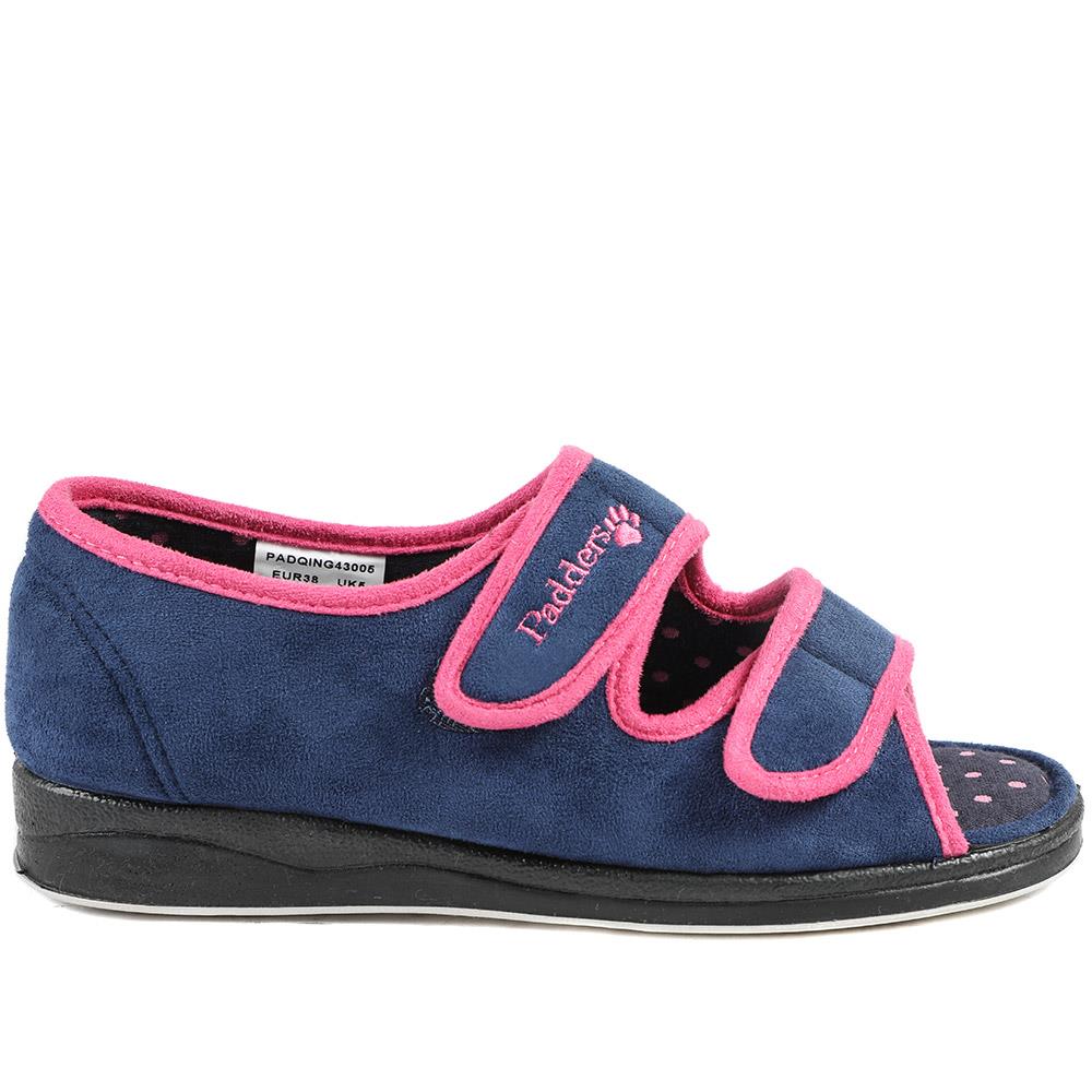 Padders Wide Fit Touch Fasten Slippers - PADQING43005 / 329 402 - Navy - Image 3