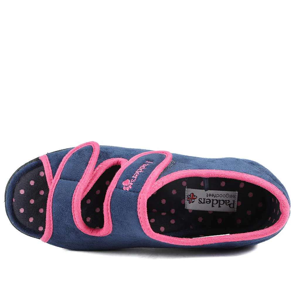 Padders Wide Fit Touch Fasten Slippers - PADQING43005 / 329 402 - Navy - Image 5
