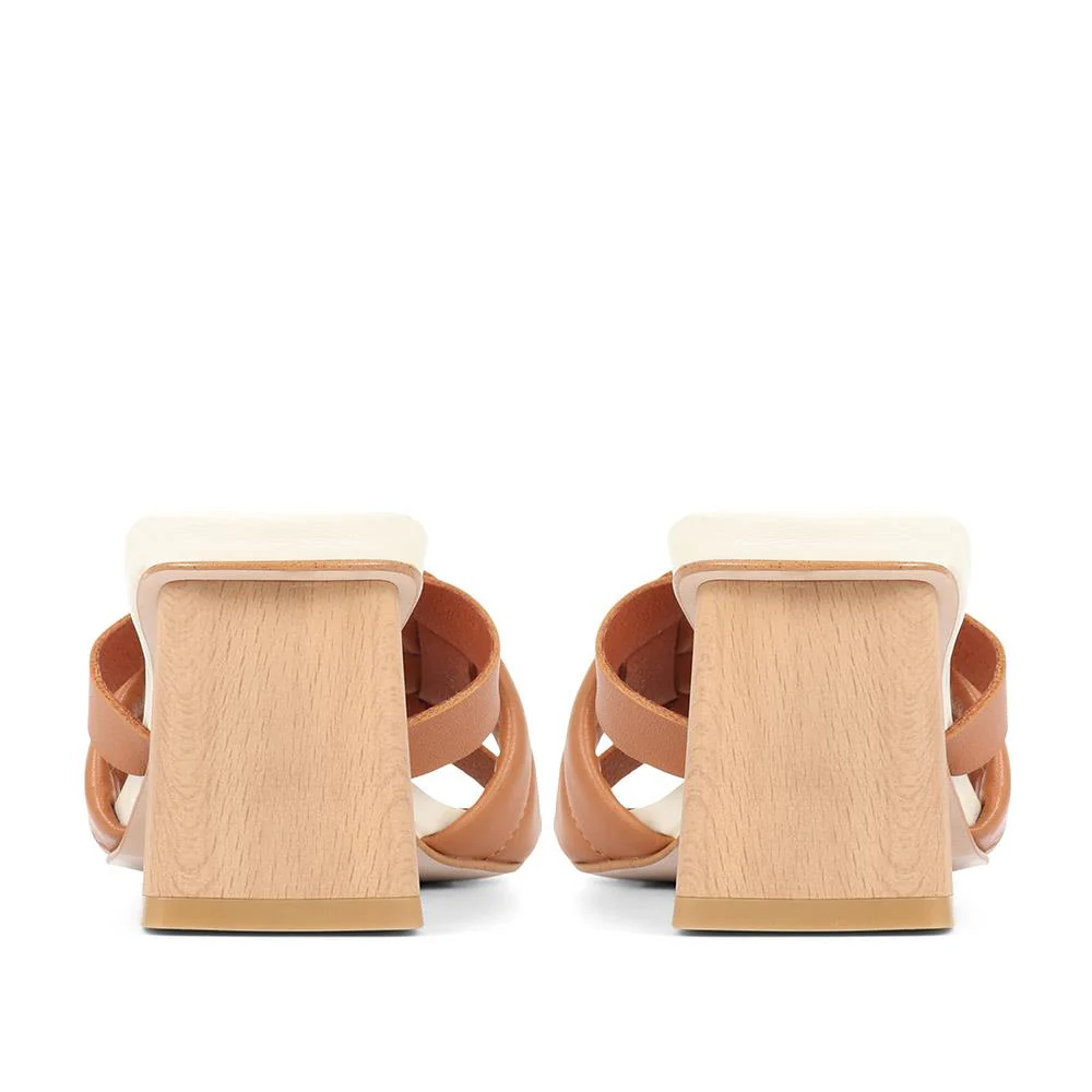 Pamela-02 Leather Block Heeled Mules - SINO35502 / 321 927 - Camel - Image 3