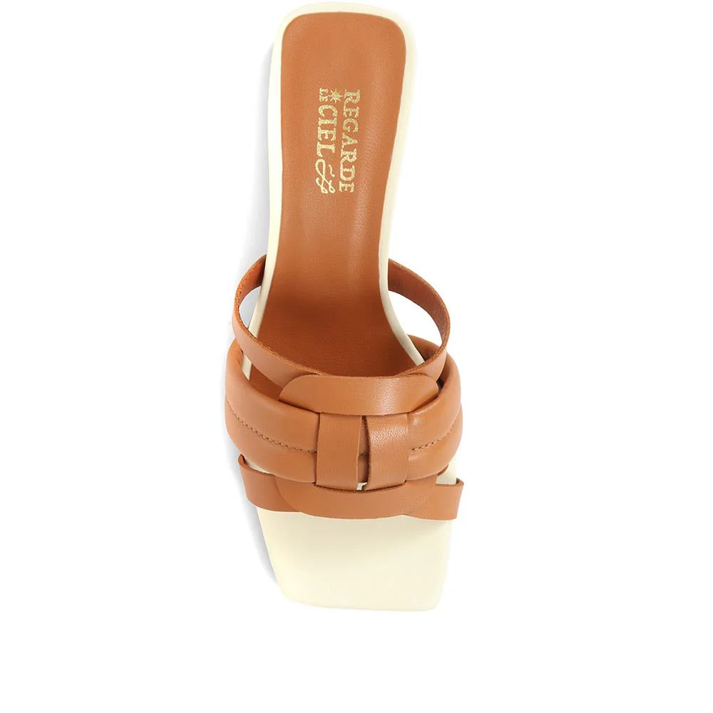 Pamela-02 Leather Block Heeled Mules - SINO35502 / 321 927 - Camel - Image 4