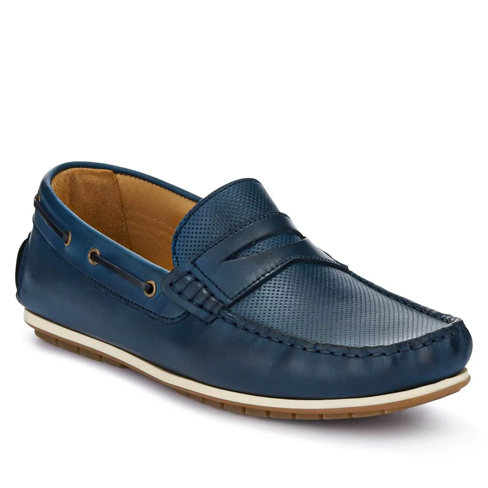 Parks Casual Leather Moccasins  - PARKS / 327 313 - Navy