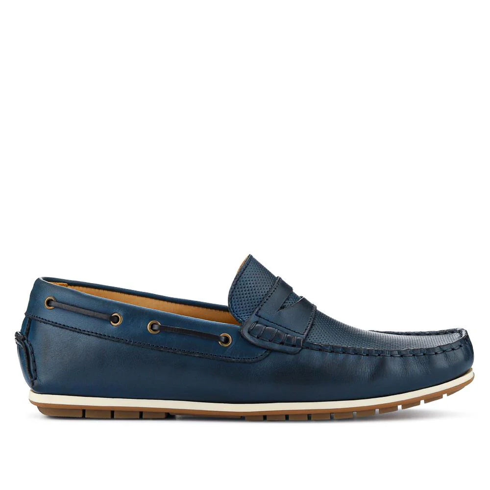 Parks Casual Leather Moccasins  - PARKS / 327 313 - Navy - Image 2
