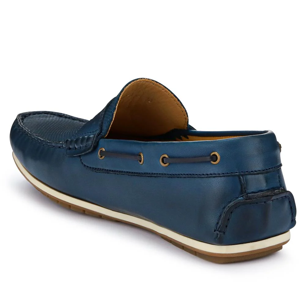 Parks Casual Leather Moccasins  - PARKS / 327 313 - Navy - Image 3