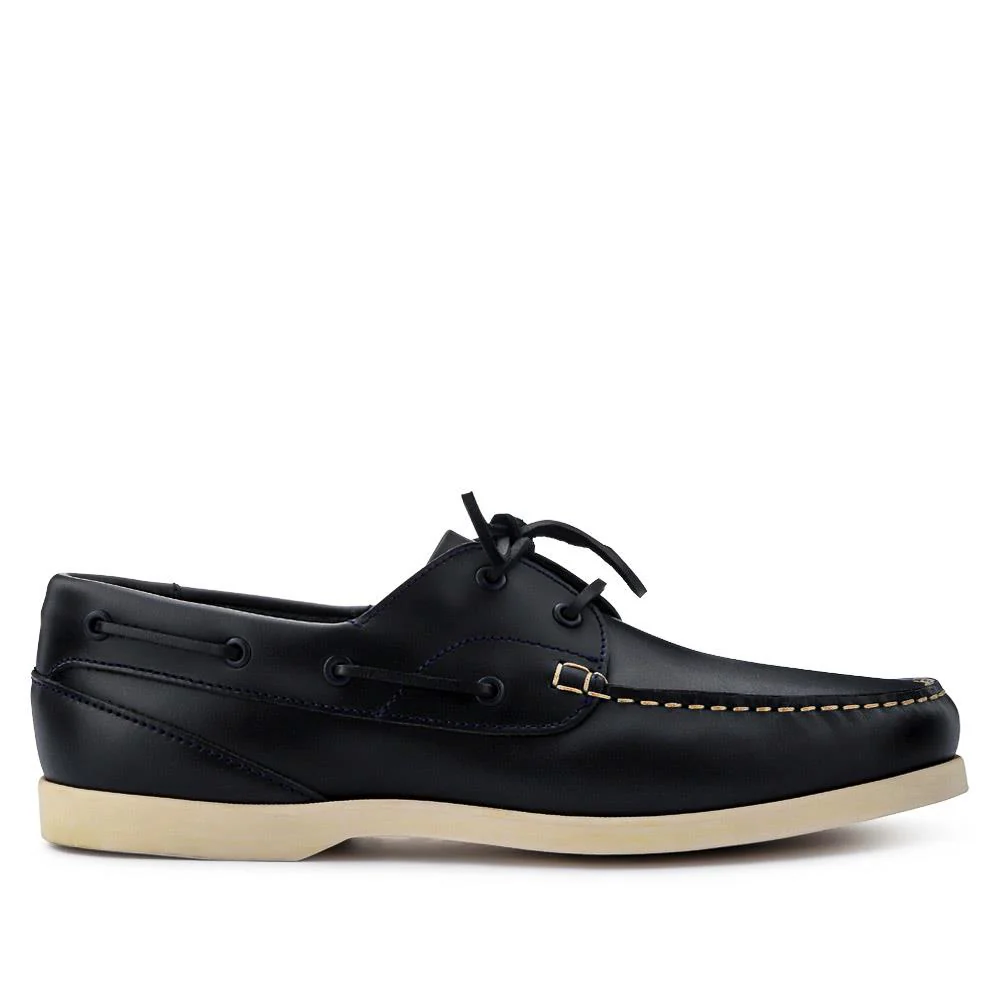 Parsons Leather Boat Shoes - PARSONS / 320 153 - Navy - White - Image 3