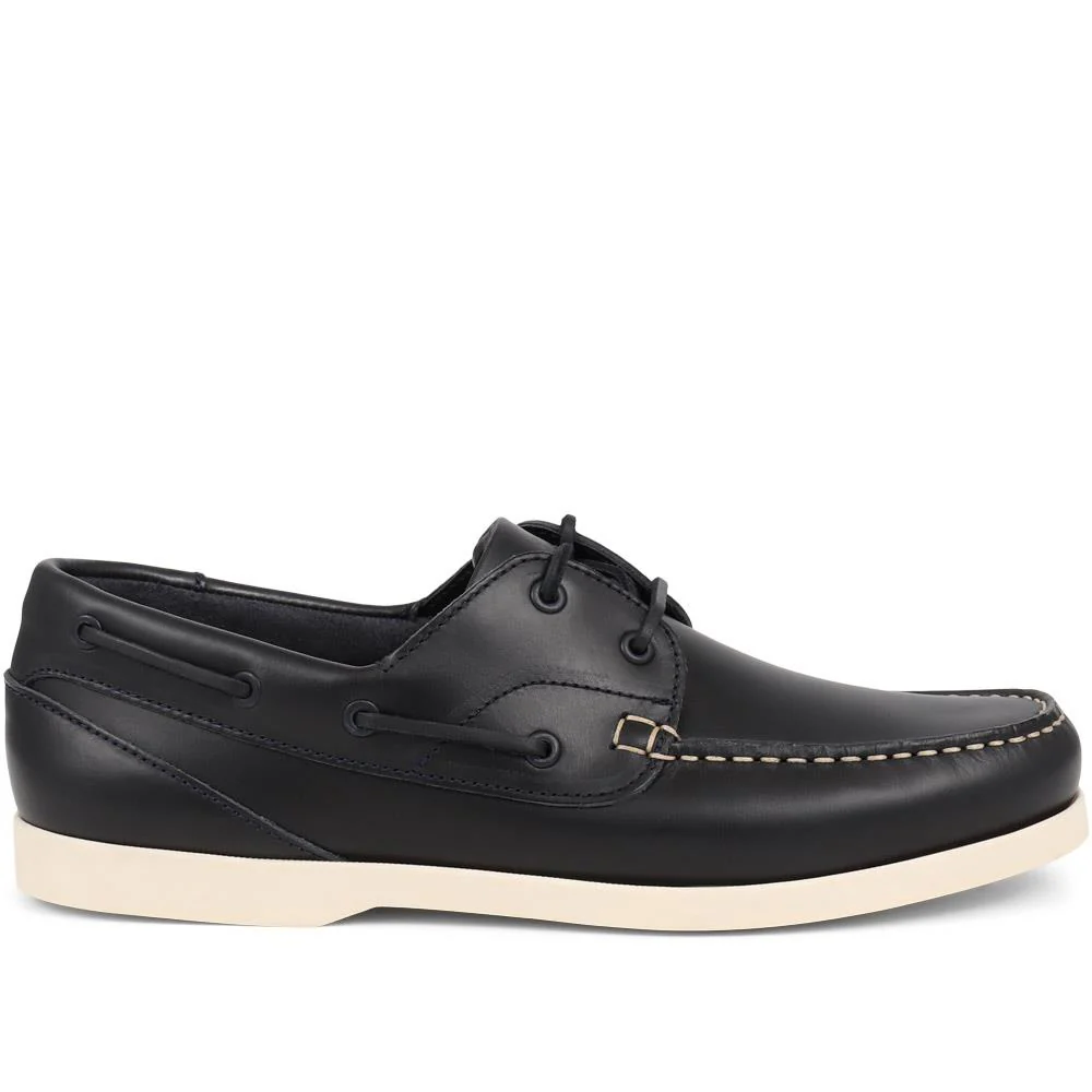 Parsons Leather Boat Shoes - PARSONS / 320 153 - Navy - White - Image 4