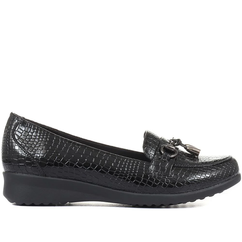 Patent Ladies Loafers - WK32023 / 319 104 - Black Croc - Image 2