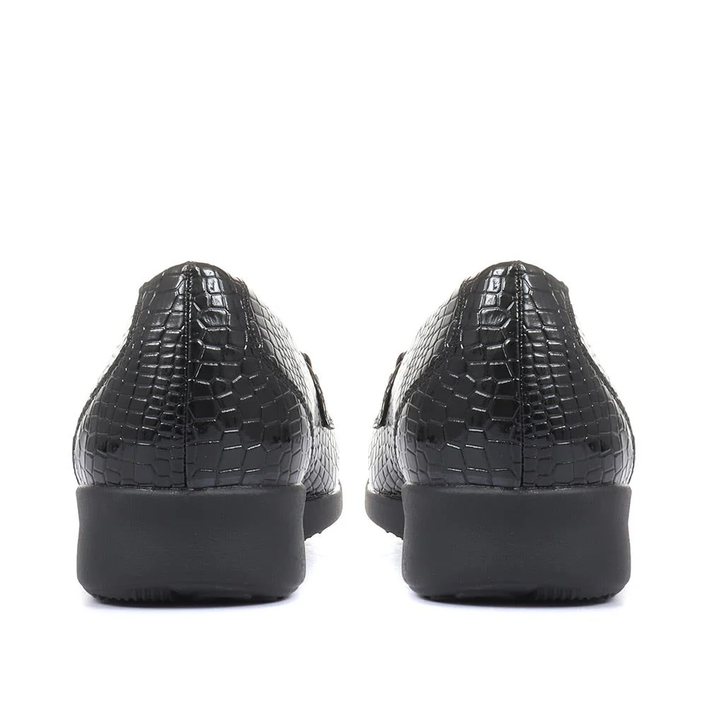 Patent Ladies Loafers - WK32023 / 319 104 - Black Croc - Image 3