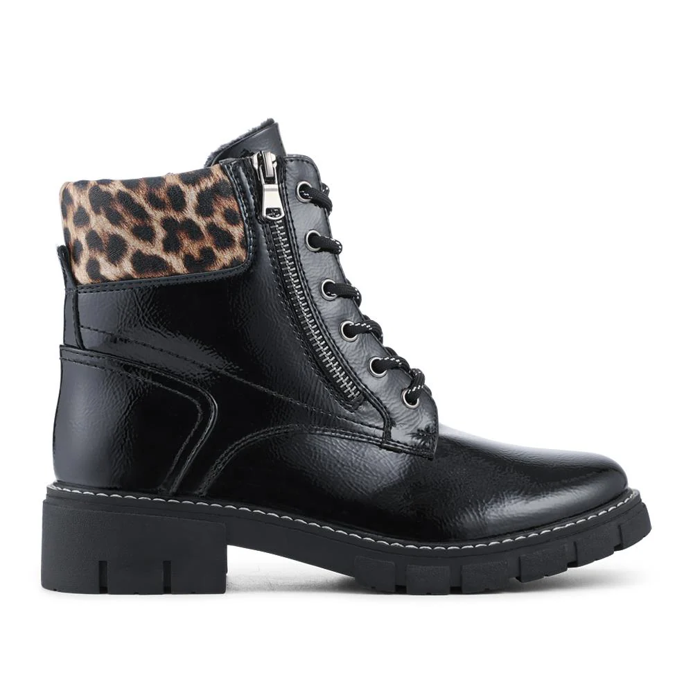 Patent Zip & Lace Up Ankle Boots - WBINS42039 / 327 920 - Black - Image 2