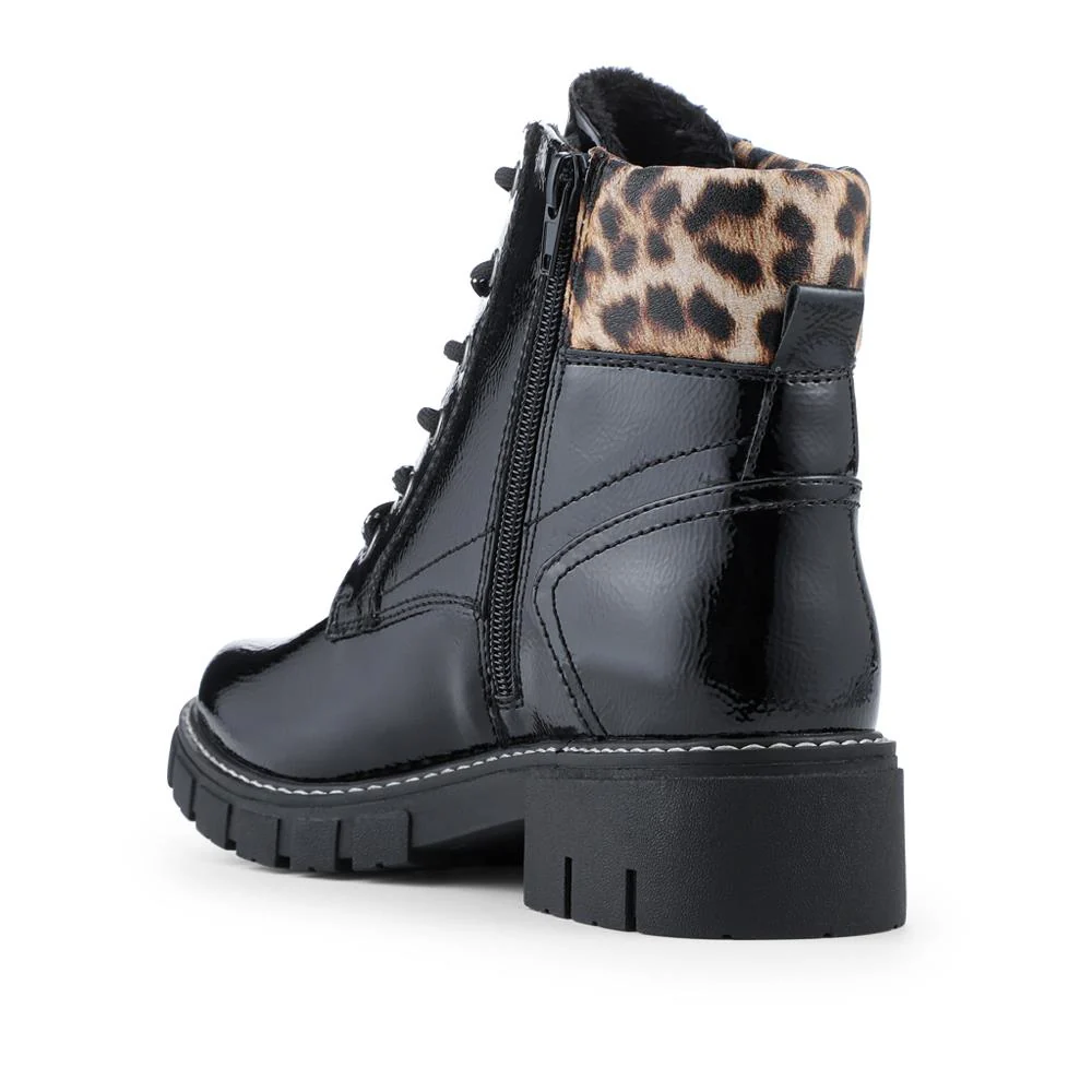 Patent Zip & Lace Up Ankle Boots - WBINS42039 / 327 920 - Black - Image 3