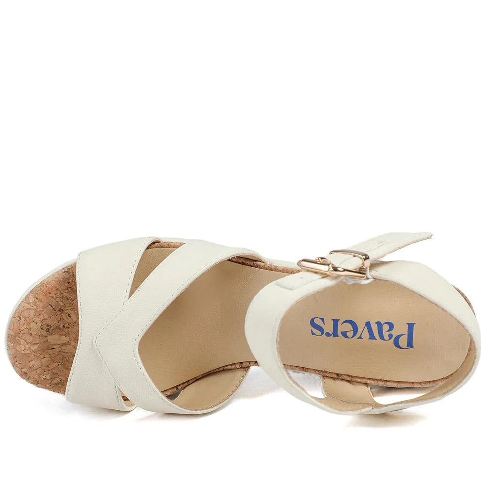 Patterned Cork Wedge Platform Sandals - WBINS43096 / 329 374 - Beige - Image 4