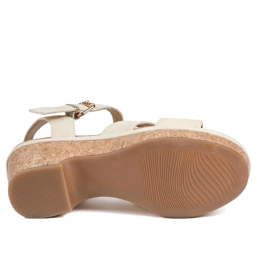 Patterned Cork Wedge Platform Sandals - WBINS43096 / 329 374 - Beige - Image 5