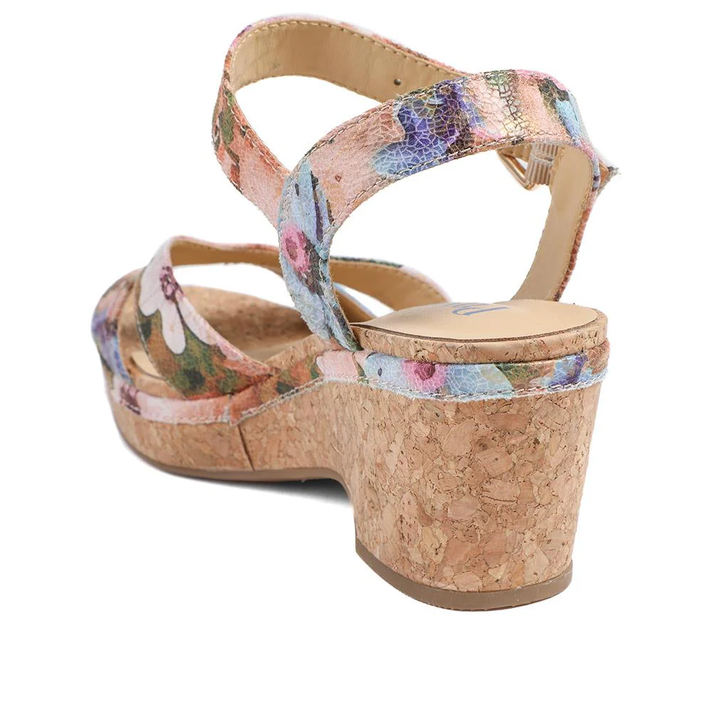 Patterned Cork Wedge Platform Sandals - WBINS43096 / 329 374 - Floral - Image 3