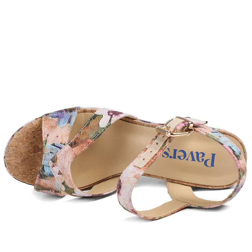Patterned Cork Wedge Platform Sandals - WBINS43096 / 329 374 - Floral - Image 4
